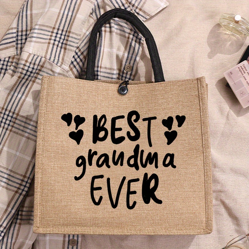 

Chic Burlap Tote Bag With ' Grandma Ever' Print - Spacious & Handbag For Work, School, Shopping, And Beach