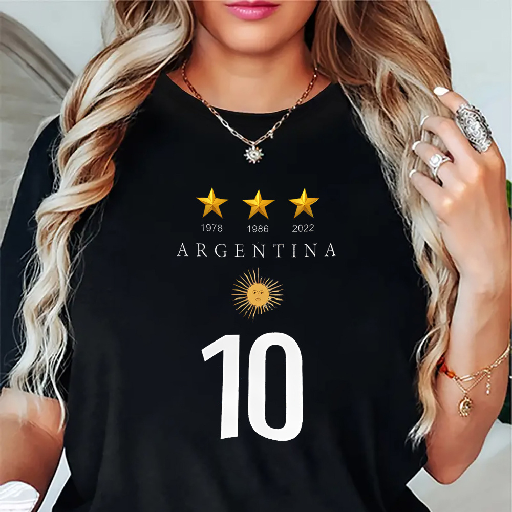 

Women's Fashion Trendy Argentina Letter Print, Round Neck Short Sleeve, Casual Sporty T-shirt, Comfortable Summer Top, Knitted Fabric, Polyester, All Seasons, Ladies Leisure Sportswear