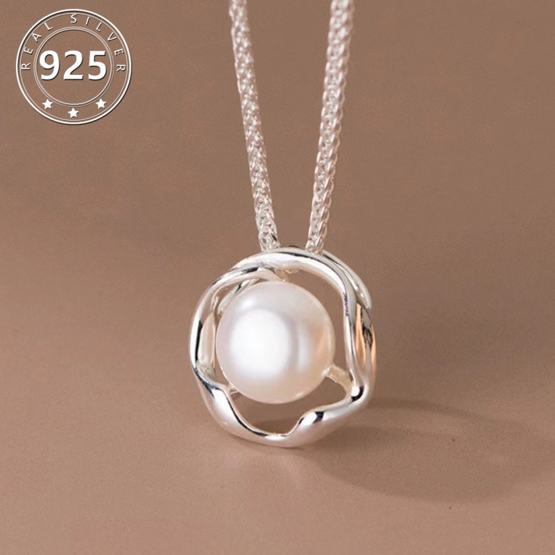 

925 Sterling Silver Freshwater Pearl Pendant Necklace - Elegant With An Adjustable Clavicle Chain, The Ideal Gift For Women On Any Occasion