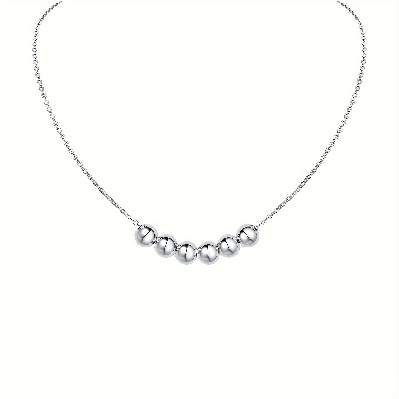 TEMU 925 Sterling Pendant Necklace - 6 Bead Ball Design - Feminine For Womens