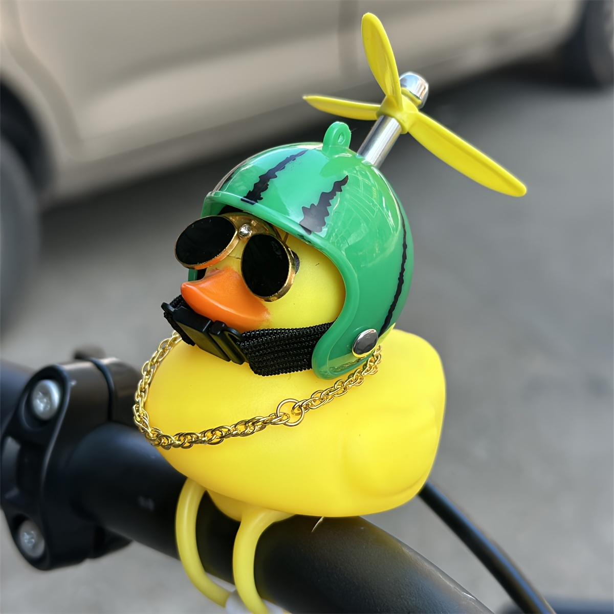 

1pc Windproof Rubber Decor With Propeller Helmet And Glasses - Versatile Pvc Duck Accessory For Vehicles & Bicycles