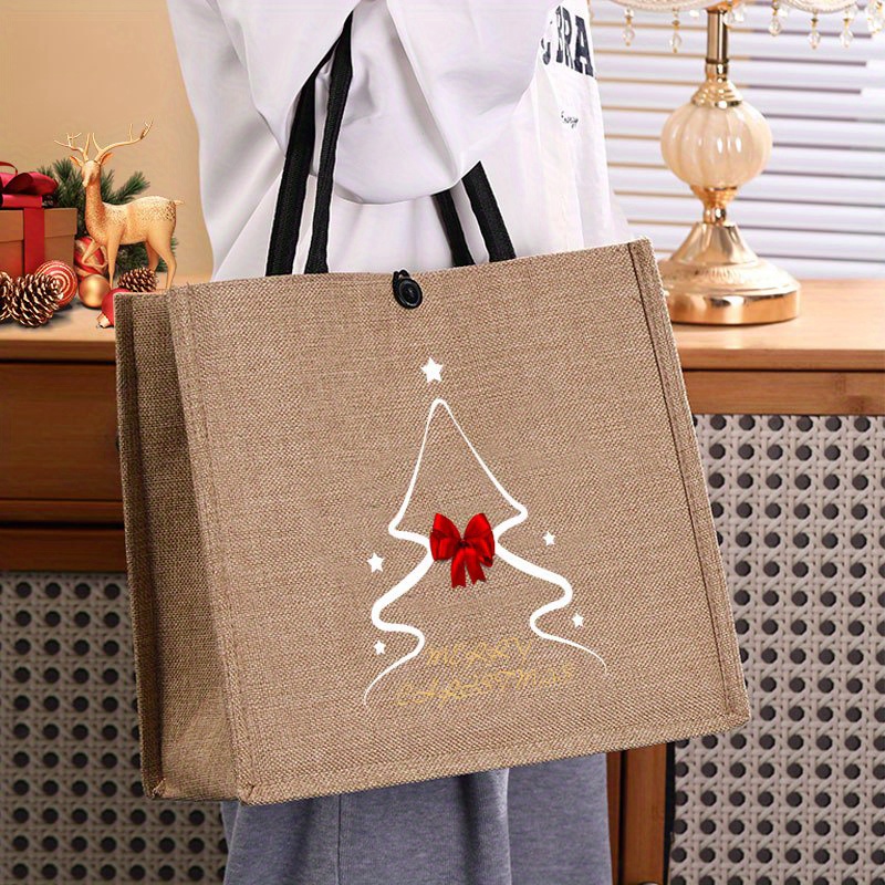 

Elegant Linen Hemp Tote Bag For Women - Large Capacity Christmas Tree Print Burlap Handbag With Nylon , Machine Washable, Closure - Casual Handbag For Work, School, Shopping, Travel, Beach