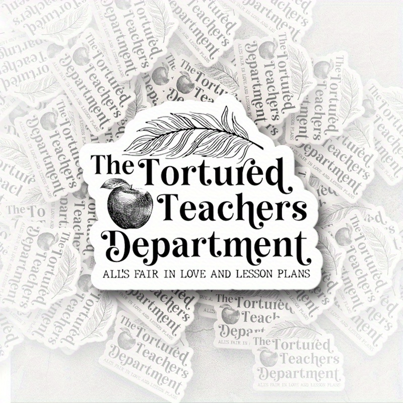 

The Tortured Teachers Department Vinyl Decal - Matte Finish, Irregular Shape, Cartoon And Feather Design, Single Use Self-adhesive Sticker For Plastic Surfaces, Ideal For Classroom Decor