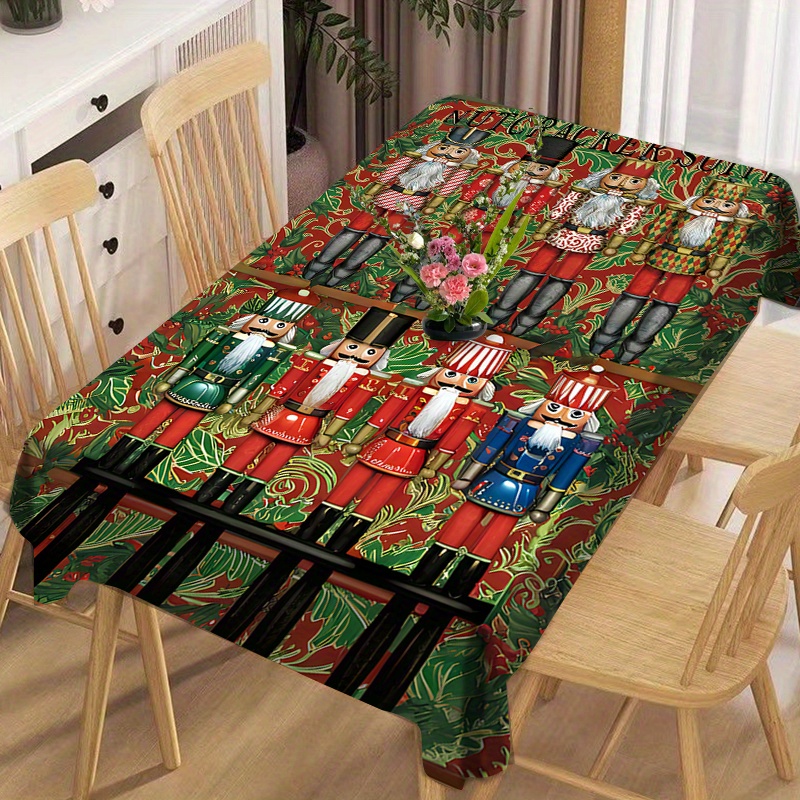 

Christmas Nutcracker Print Tablecloth - 100% Polyester, Waterproof And Easy To Clean, Dining Table Cover For Parties And Holiday Decorations - Fabric For Winter Wonderland Themed Celebrations