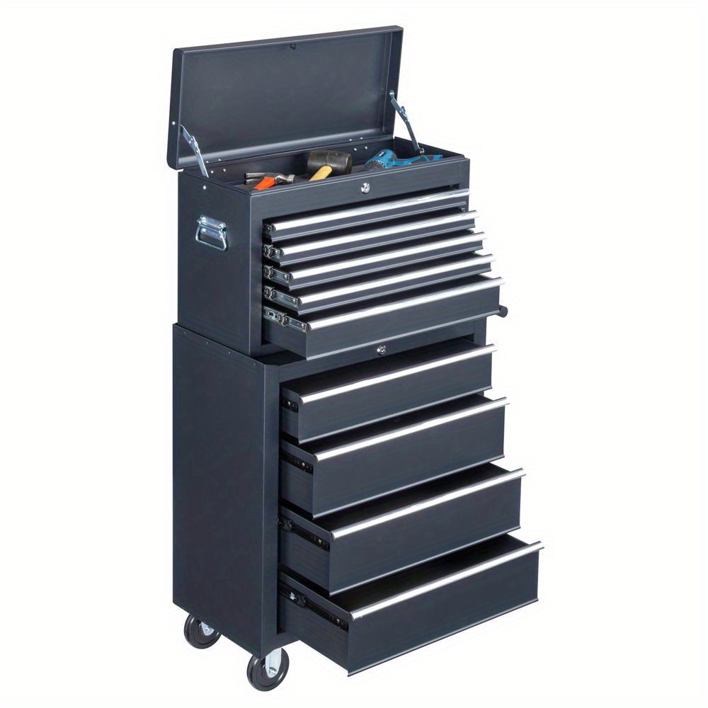 TEMU Steel Tool Cabinet: Black Heavy- Duty Drawer Box For Workshop Storage And Organization