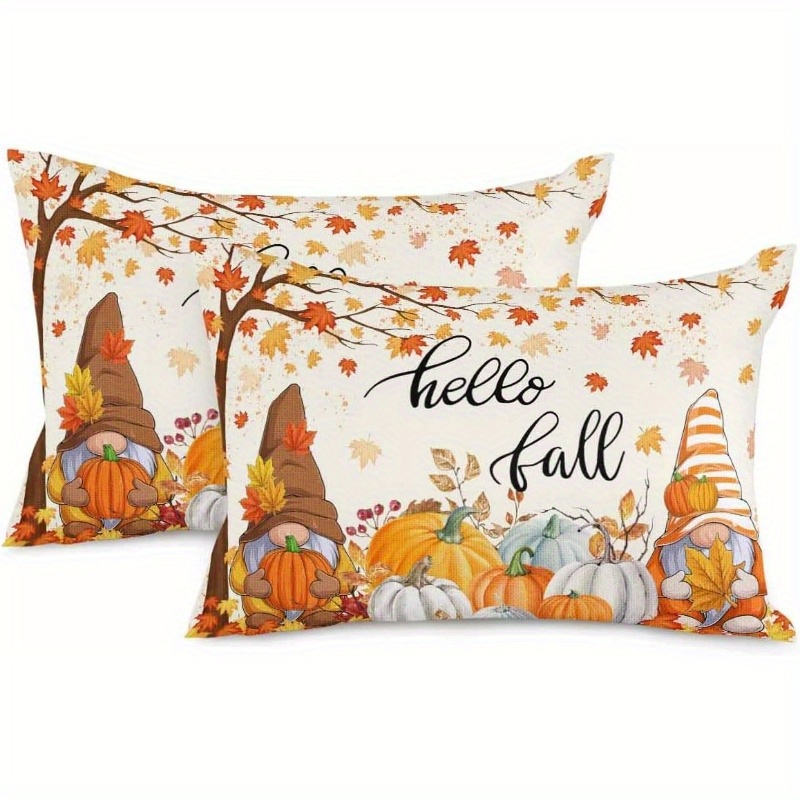 

2pcs Autumn Thanksgiving Pillowcases 12x20" - With Pumpkin & Leaf Design, Durable Polyester, Zip Closure For Sofa & Patio Decor (pillow Inserts Not Included)