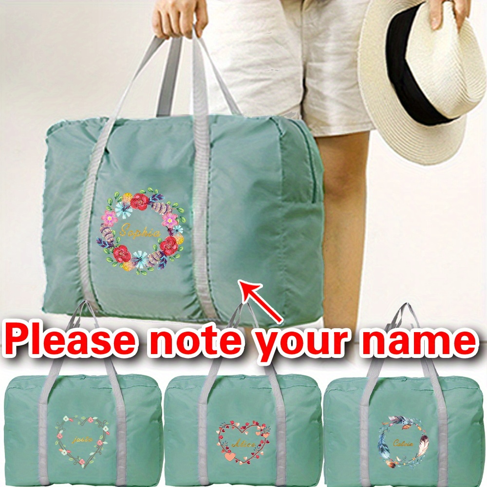 

Custom Personalized Name Travel Bag, Nylon Foldable Luggage Waterproof Travel Accessories Clothing Storage Large Capacity Handbag