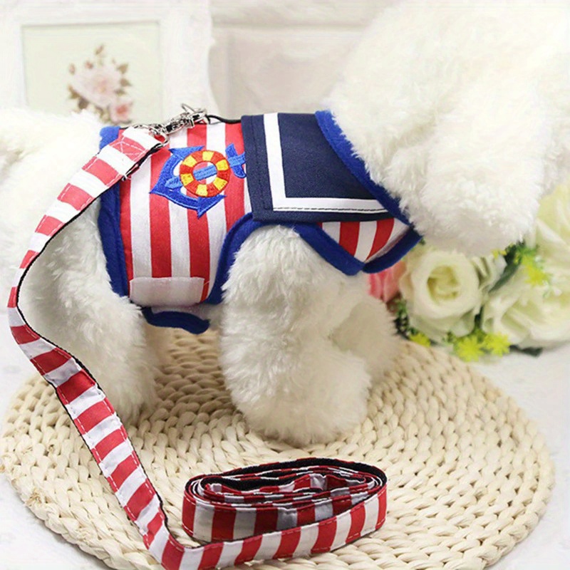 Adjustable Dog Collar Harness Leash in Navy Suit Style