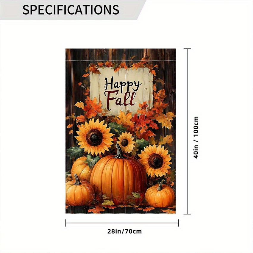 TEMU Drapeau de - Décor joyeux, bannière double face en polyester avec feuilles d'érable, tournesols et citrouilles, 28 x 40 pouces, s' aux mâts et