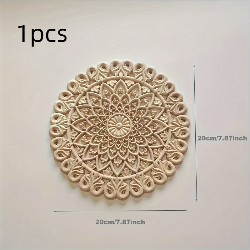 Image of 1pc Elegant Wooden Floral Carving Applique - Intricate Design For Wardrobe & Cabinet Doors, Modern Home Decor Accent, Beaded-inspired Pattern, No Power Needed, Preppy Room Decor