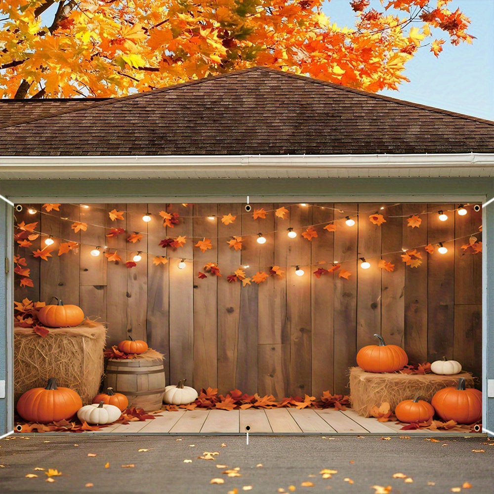 

Large Fall Garage Door Banner - Polyester, Pumpkin & Maple Leaf Design, Thanksgiving & Decorations