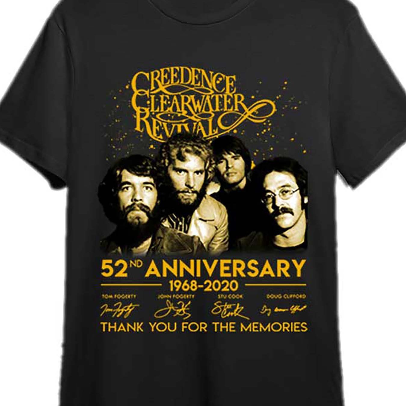 

52 Year Kreidens Clearwater Revival Band T-shirt 334701 Fun Men's Short Sleeve Pattern T-shirt Series Black Pr