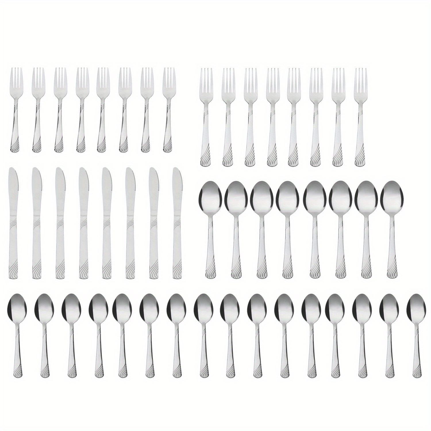 

Swirl 49 Piece Stainless Steel Flatware And Organizer Tray Set, Silver, Service For 8 3.29 Lb