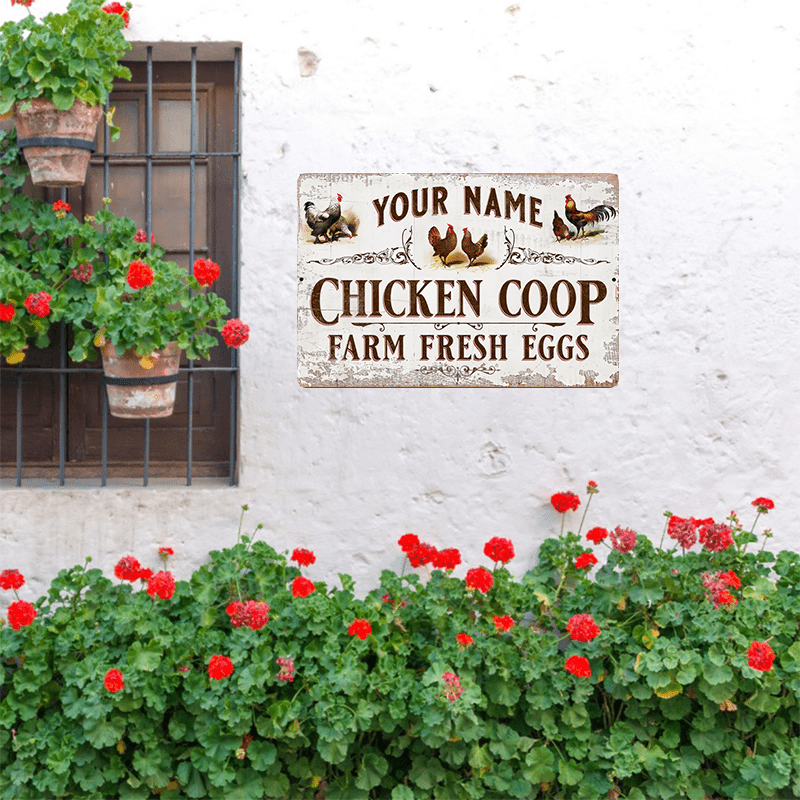 TEMU Personalized Chicken Coop Sign With Custom Name – Eggs, Scratch-resistant & Waterproof Aluminum Display, Vintage Rustic Design, 8x12 Inches,