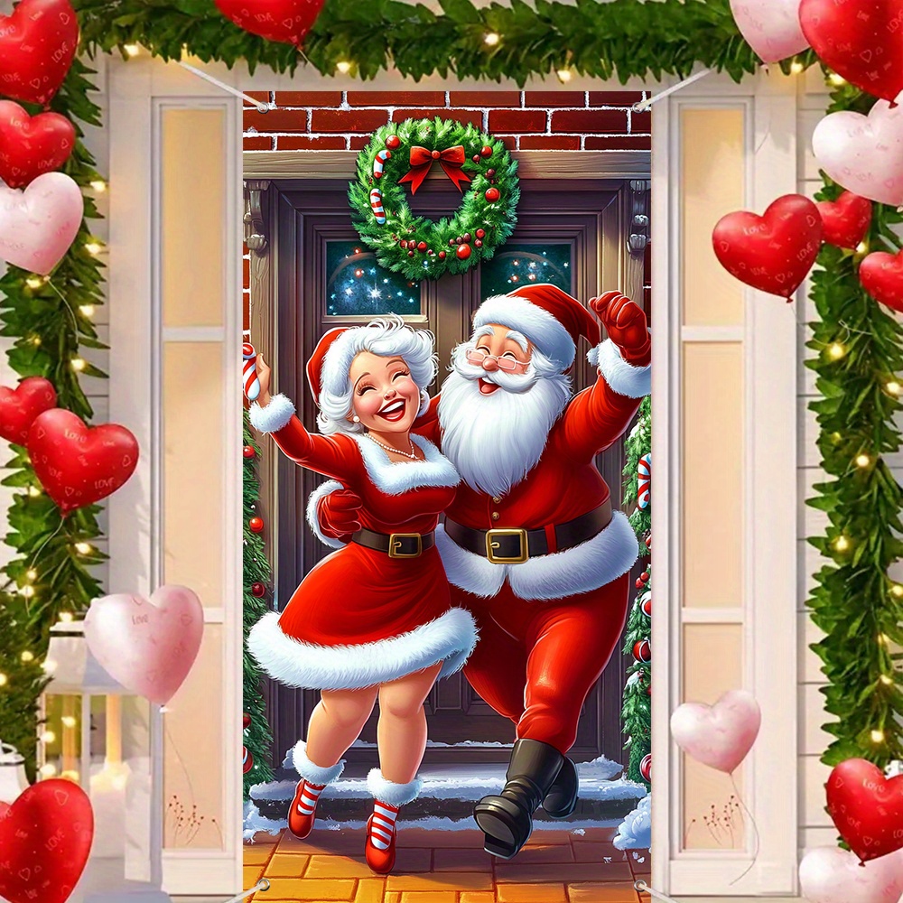 

Santa Claus & Mrs. Christmas Dance Door Cover - Festive Wall Decoration, Perfect For Holiday Parties & Outdoor/indoor Celebrations, Durable Polyester, 35.4 X 70.9 Inches Holiday Decor