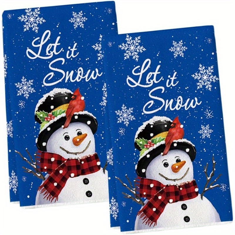 

2pcs Set Polyester Kitchen Towels - 18x26 Inch, Snowman & Snowflake Design | Cooking, Baking, And Holiday Decor | Machine Washable, Ideal For Home & Bathroom Use