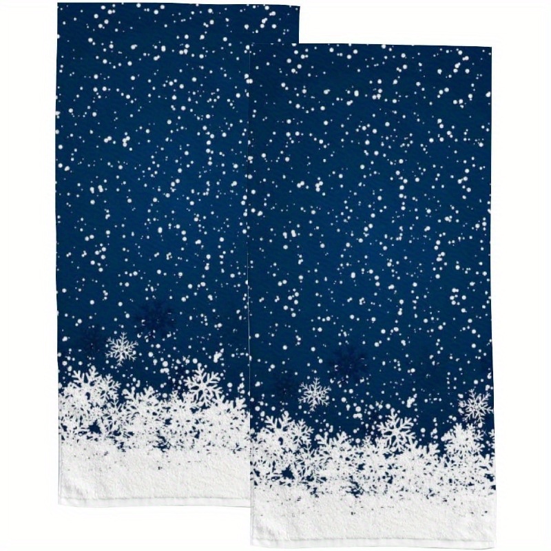 

2-piece Set, 18x26 Inch, Contemporary Christmas Kitchen Towel, White & Blue Snowflake Design, Soft Polyester Dish Towel, Machine Washable, Rectangular, For Home Cooking & Baking