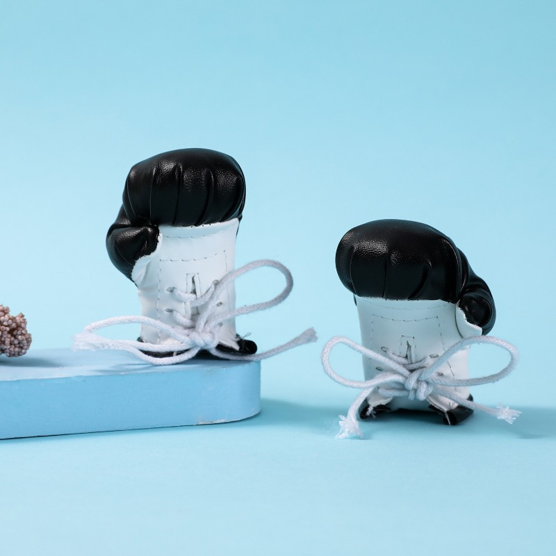 2pcs Of Faux Leather Boxing Gloves Keychain Car Pendant