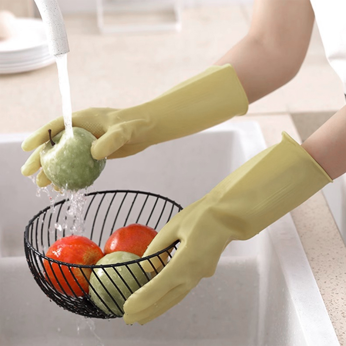 1 pair of multi purpose silicone cleaning gloves waterproof alcohol free latex for kitchen laundry car wash more   wear resistant for   household cleaning details 8