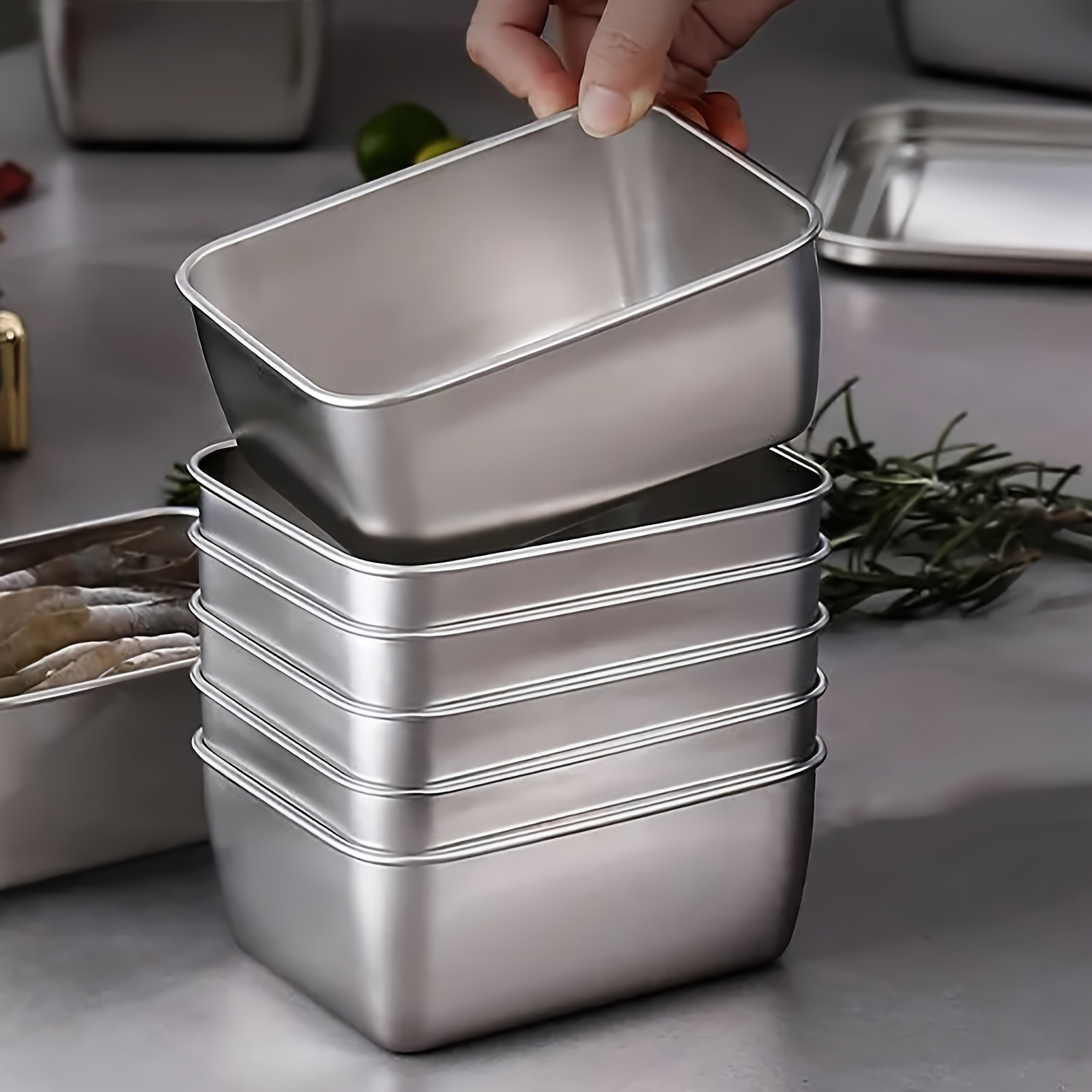 

5-piece Stainless Steel Food Storage Container Set With - Stackable, Reusable, Ideal For Meat, Fruits, And Vegetables - Essential Kitchen Organization Food Containers