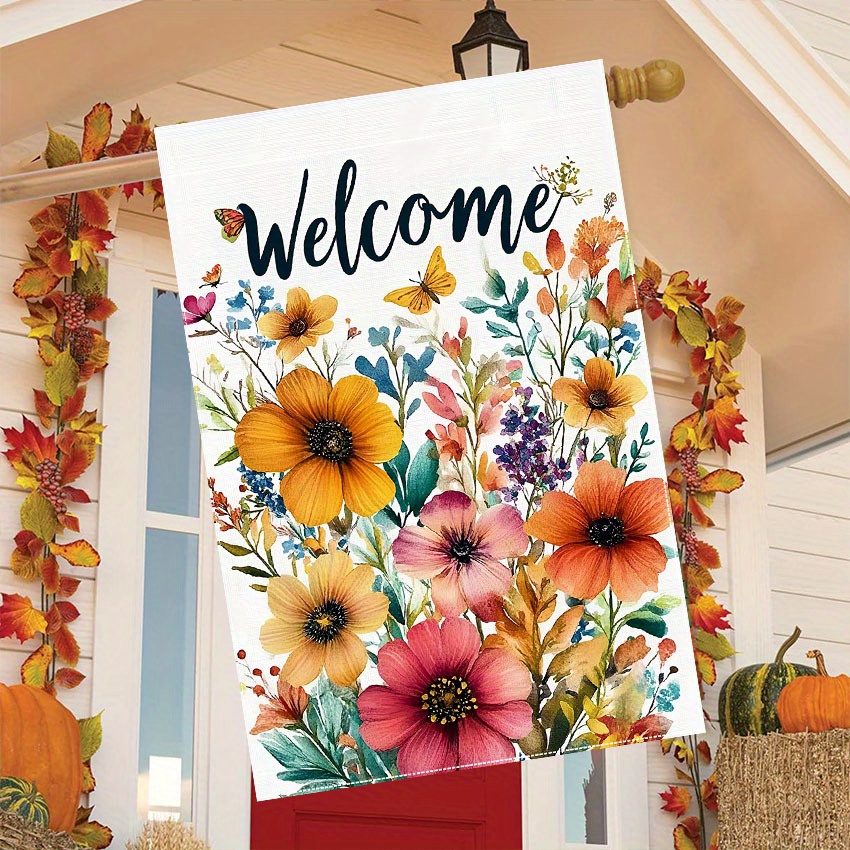 

Welcome Thanksgiving Garden Flag - 28x40 Inch Double-sided Autumn Flowers & Wildflowers Outdoor Decor, Durable Polyester, Yard & Door Decoration