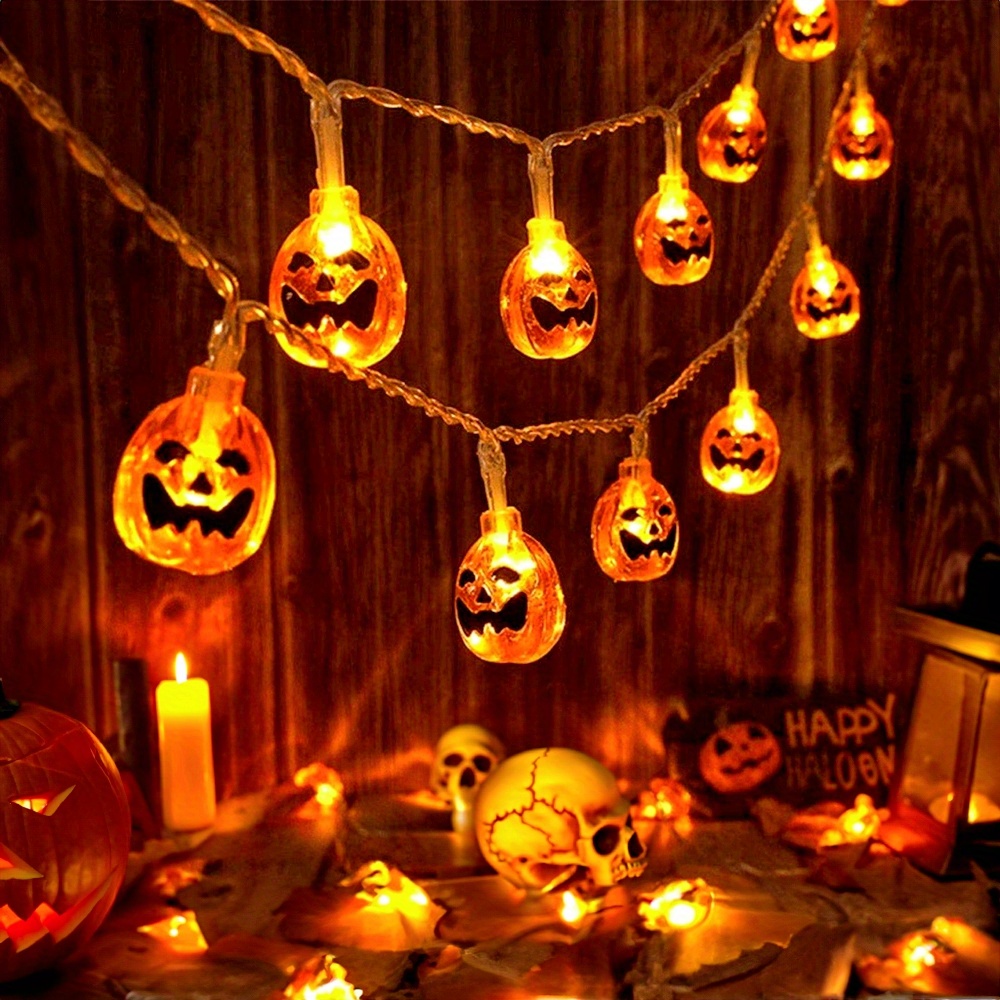 

Majisu 3d Pumpkin String Lights, 10/20 Led Battery Powered Decorations, Plastic Jack-o'-lantern Lanterns For Indoor Party Decoration, Hanging Orange Pumpkin Lights, Non-remote, Battery Not Included