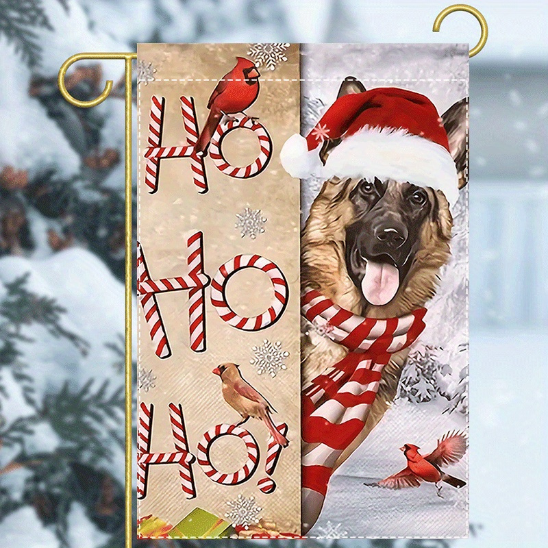 

1pc, Ho Labrador In Santa Hat German Shepherd Dogs Garden Flag House Decorations Double Sided Waterproof Burlap Flag, 12x18inch