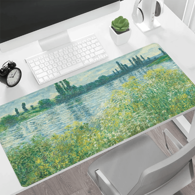 

Monet Water Lilies Painting Pattern Mouse Pad: Landscape Design, Large Desk Pad, 31.4x15.7 Inch, Non-slip Rubber Base, Stitched Edge - Perfect Gift For Home And Office