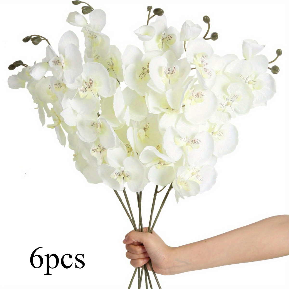 TEMU Set Of 6 White Artificial Orchid Stems 26.7