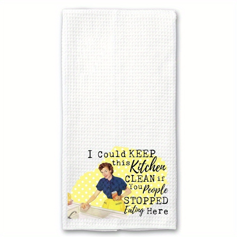 

Funny Vintage 1950s Pin-up Style Kitchen Towel - "i Could Keep This Kitchen Clean If Stopped Eating Here" - Woven Polyester Blend, Super Soft, Machine Washable, Modern Space Theme - 18x26 Inch - 1pc