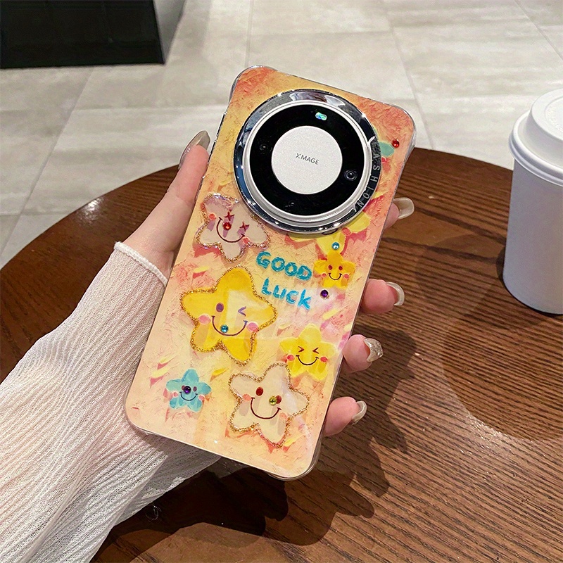 Olejomalba s hvězdicovým řetězem, fólie na objektiv vhodná pro HUAWEI mate60Pro+, pouzdro na mobilní telefon, ženský model mate60, nový měkký okraj, tvrdé pouzdro mate60pro, roztomilé a zábavné_voghion.com