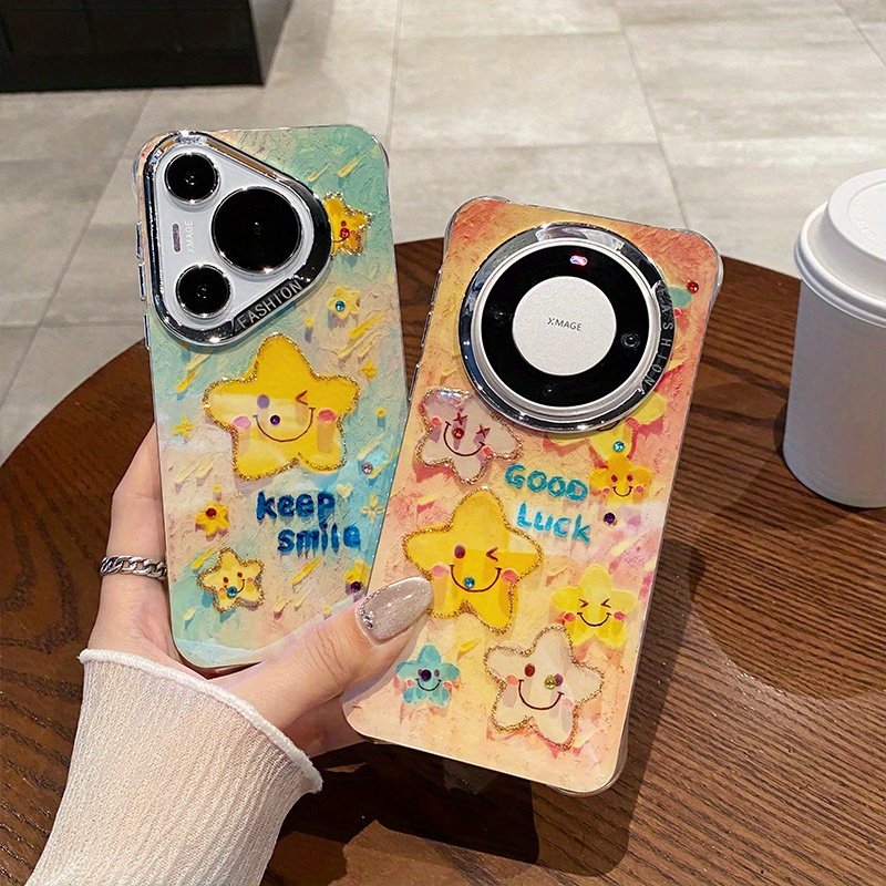 Olejomalba s hvězdicovým řetězem, fólie na objektiv vhodná pro HUAWEI mate60Pro+, pouzdro na mobilní telefon, ženský model mate60, nový měkký okraj, tvrdé pouzdro mate60pro, roztomilé a zábavné_voghion.com
