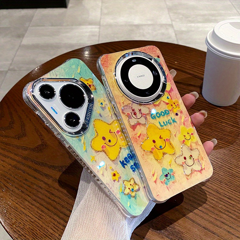 Olejomalba s hvězdicovým řetězem, fólie na objektiv vhodná pro HUAWEI mate60Pro+, pouzdro na mobilní telefon, ženský model mate60, nový měkký okraj, tvrdé pouzdro mate60pro, roztomilé a zábavné_voghion.com