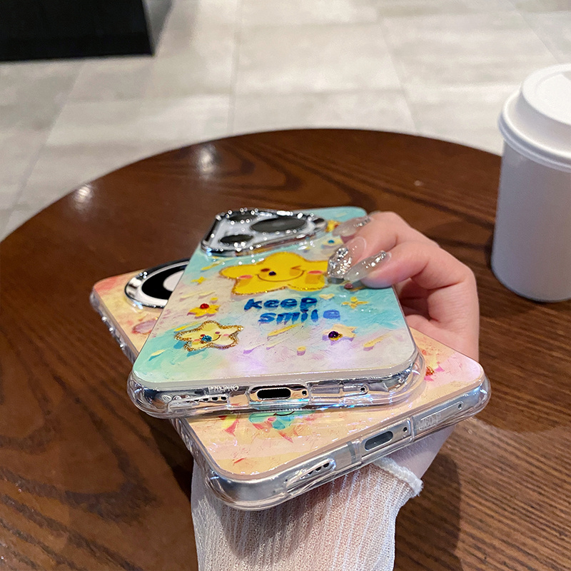 Olejomalba s hvězdicovým řetězem, fólie na objektiv vhodná pro HUAWEI mate60Pro+, pouzdro na mobilní telefon, ženský model mate60, nový měkký okraj, tvrdé pouzdro mate60pro, roztomilé a zábavné_voghion.com