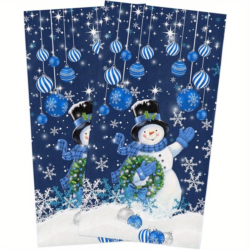 

2pcs Set Christmas Kitchen Towels - 18x26 Inch, Polyester With Snowflakes & Blue Ornaments Design, Holiday Cooking & Baking, Christmas Tree, Tea Towel, Drying Hand Towel