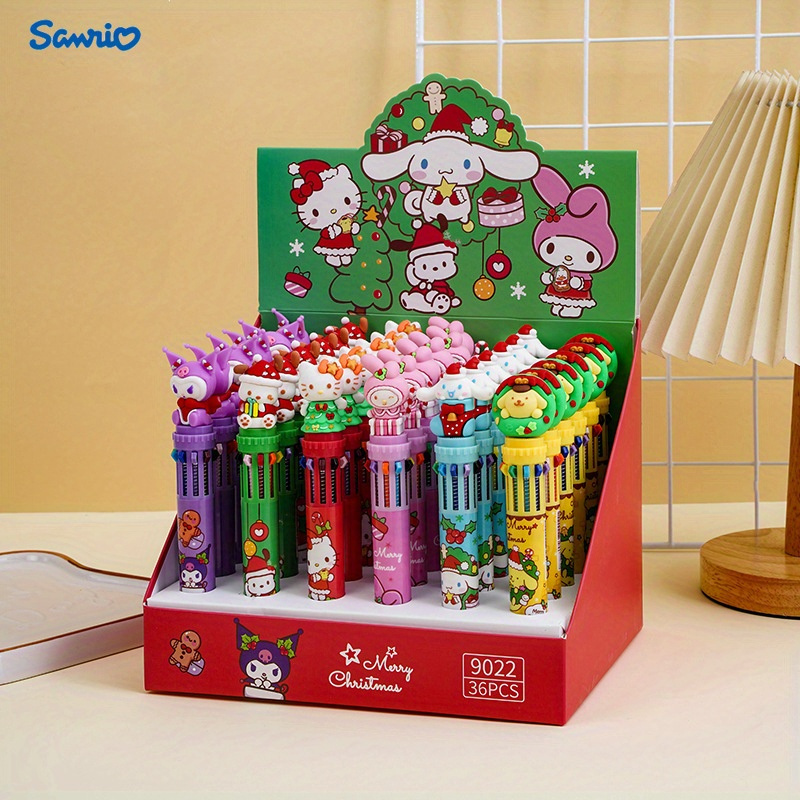   christmas retractable ballpoint pen 10 colors medium point round body plastic   multi color writing pen for diary gift family set Product details 1