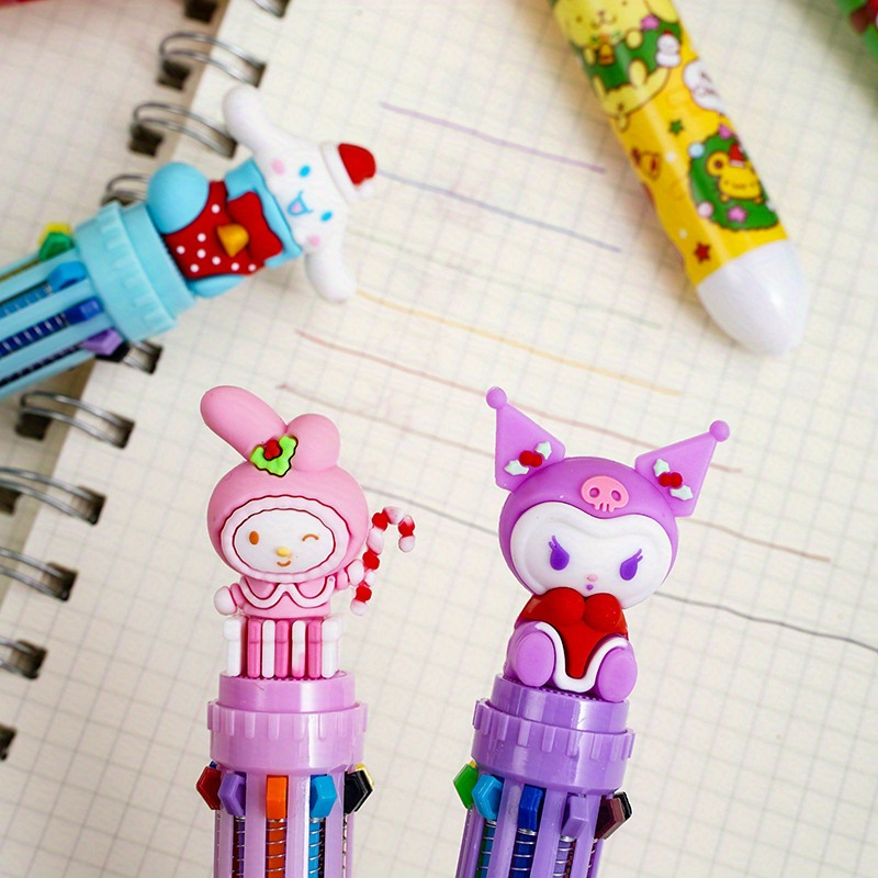   christmas retractable ballpoint pen 10 colors medium point round body plastic   multi color writing pen for diary gift family set Product details 3
