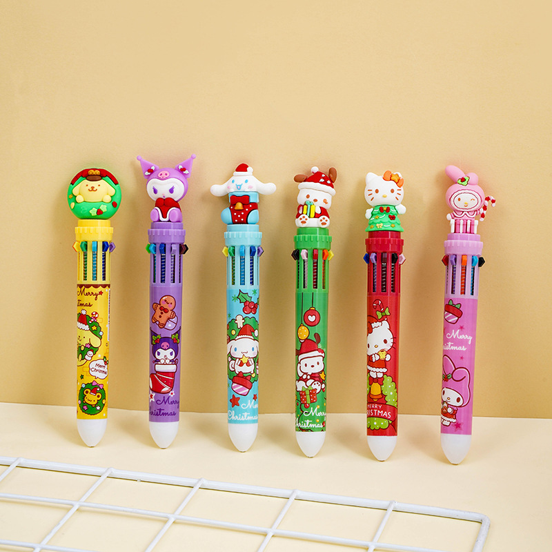  christmas retractable ballpoint pen 10 colors medium point round body plastic   multi color writing pen for diary gift family set Product details 0