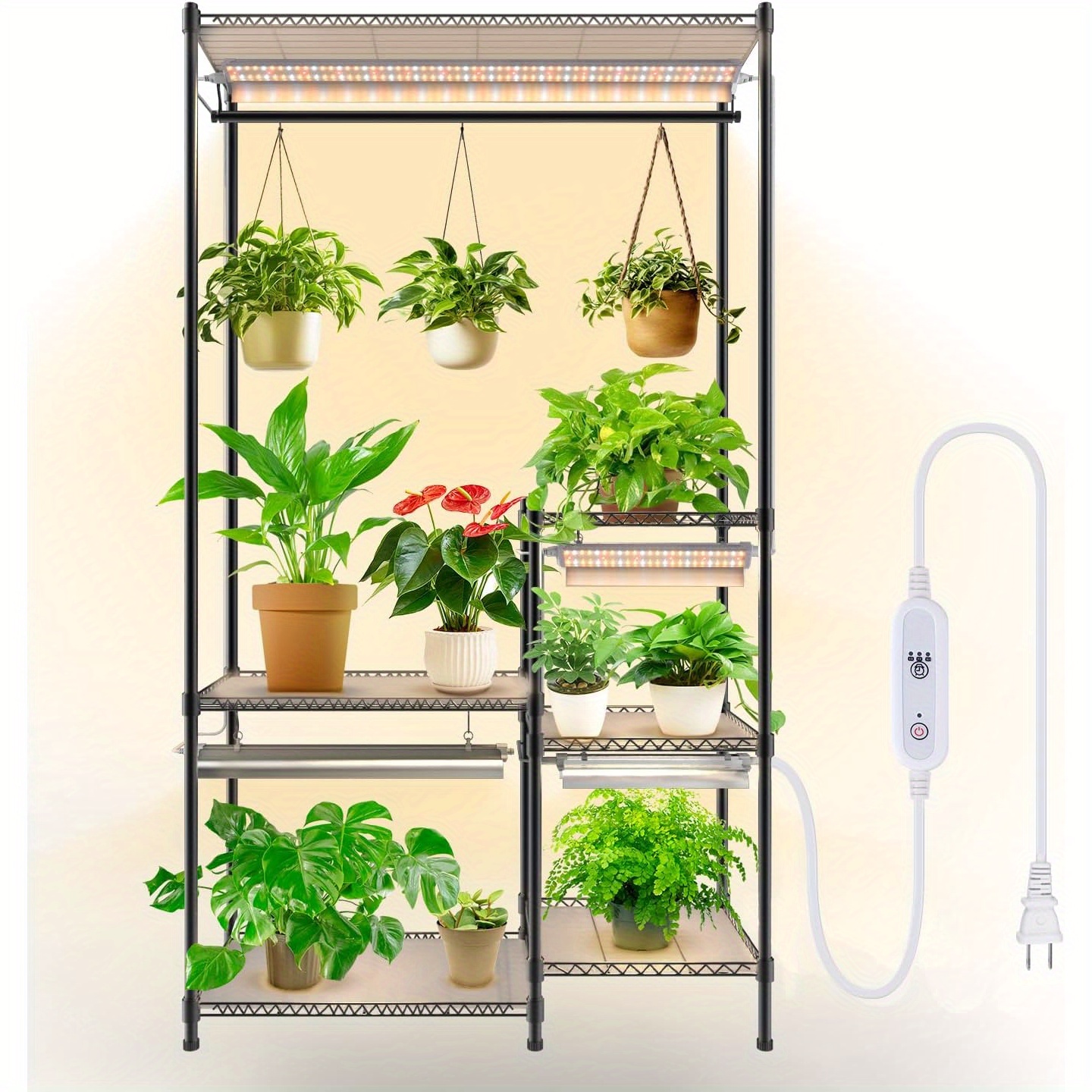 

Spacious 3-tier Metal Plant Stand With 80w Full Led Grow Light & Timer - Ideal For , Living Rooms, Plug-in Power, 120v