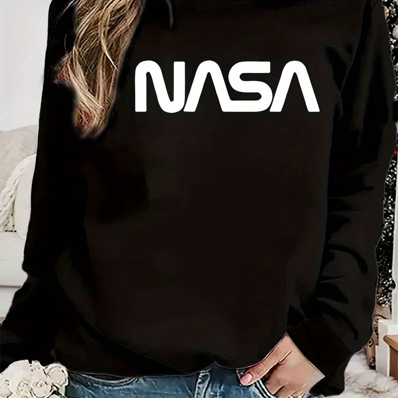 

Nasa Graphic Print Crew Neck Sweatshirt - 100% Polyester Knit Fabric Casual Pullover For Women With Slight Stretch - All Season Comfort Style