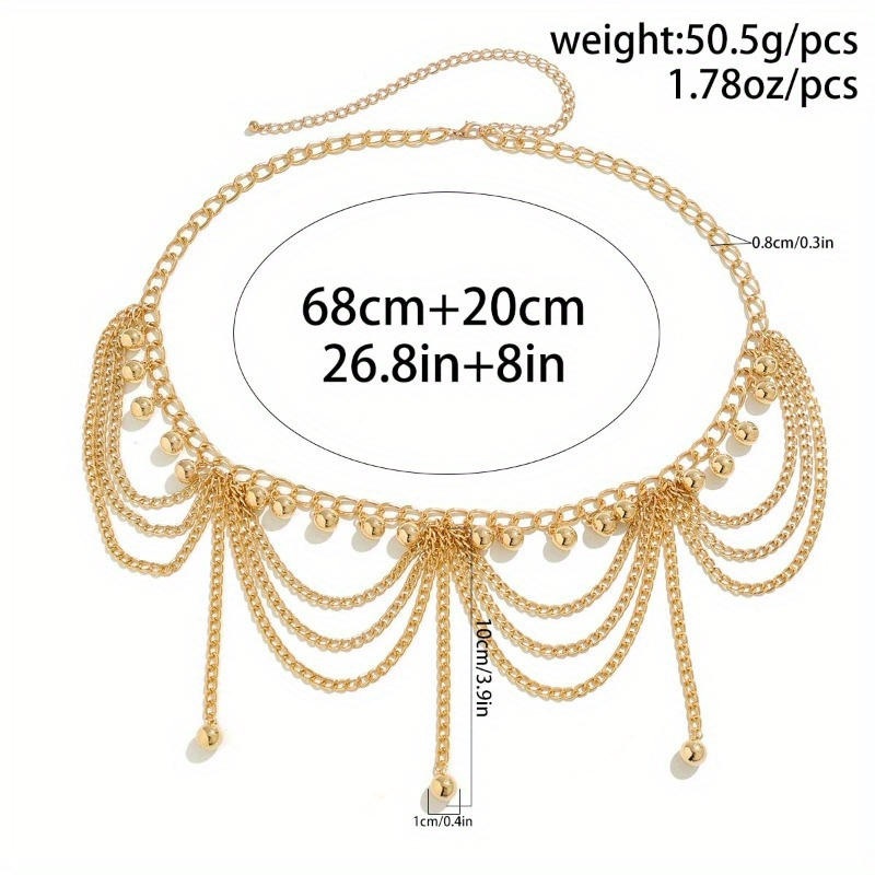 Longita Pearl Chain Belt For Women - Gold Metal Waist Belt With Pearls, Plus Size, 43.3 Inch