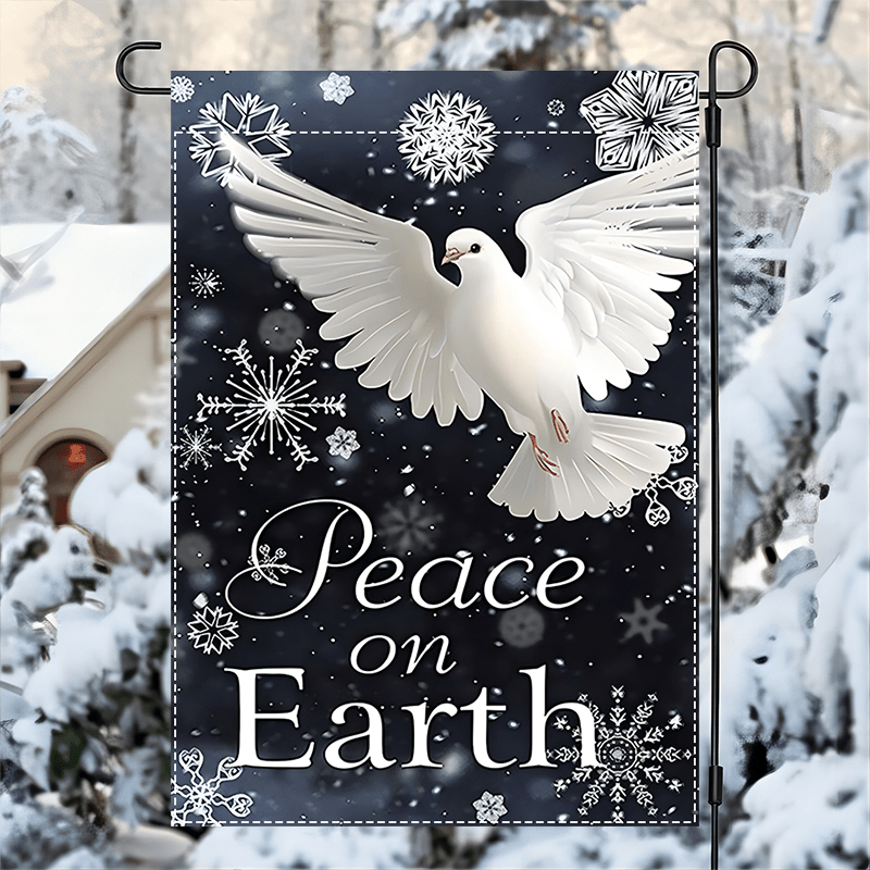 

1pc Earth Peace Decorated Snowflake Winter House Flag, Polyester Decorated Seasonal Flag, Suitable For Lawn And Garden, No , Weather Resistant Yard Flag Double Sided Waterproof Burlap Flag12x18inch