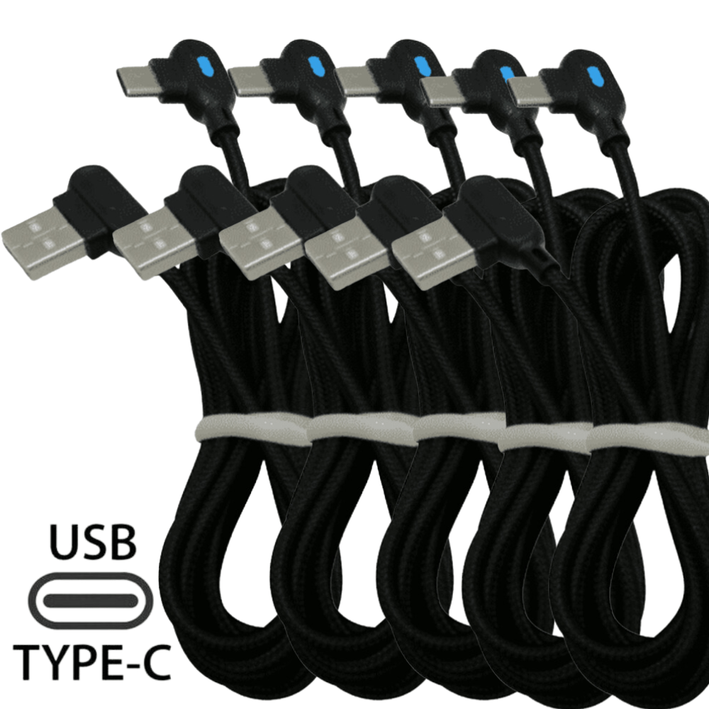 

5pcs 6ft 90 Degree Right Angle Usb C Fast Charger Cable Lot Type C Cord