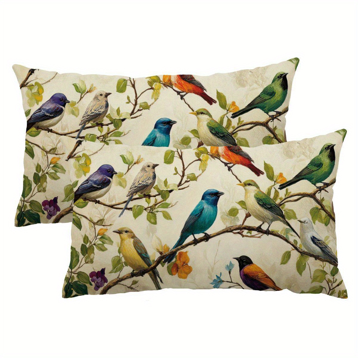 

Watercolor Birds Linen Pillow Covers 12x20 Inch, Set Of 2, Decorative No-electricity Zip Pillowcases For Home And Room Decor