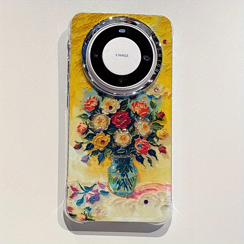 FOR HUAWEI Blue Light Drip Glue Dot Diamond Suitable for HUAWEI Mate60Pro+ Mobile Phone Case Mate60Pro Rose Vase Metal Lens Non-Slip Frame Simple Art_voghion.com
