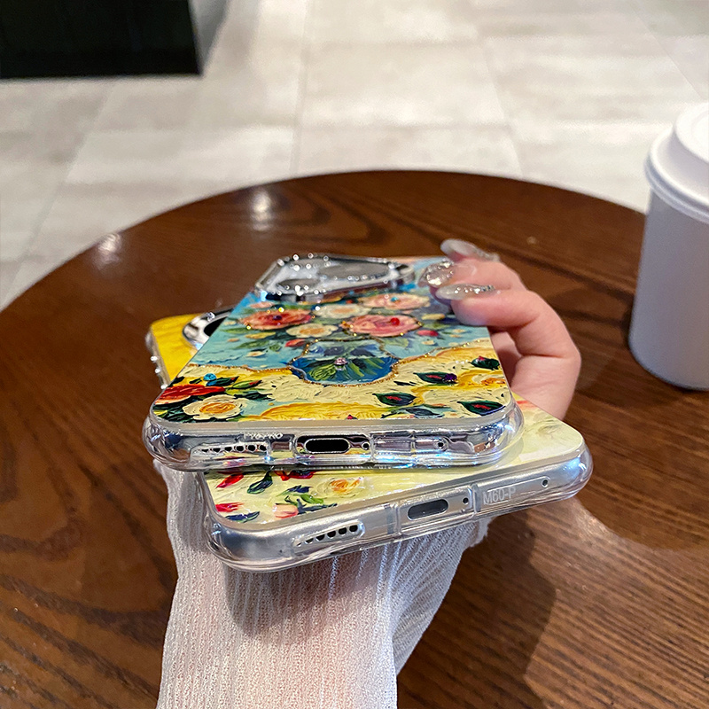 FOR HUAWEI Blue Light Drip Glue Dot Diamond Suitable for HUAWEI Mate60Pro+ Mobile Phone Case Mate60Pro Rose Vase Metal Lens Non-Slip Frame Simple Art_voghion.com