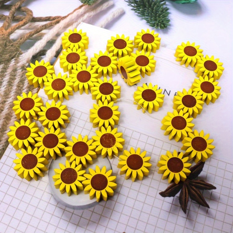 sunflower wooden beads – round flower shaped wood bead set Temu