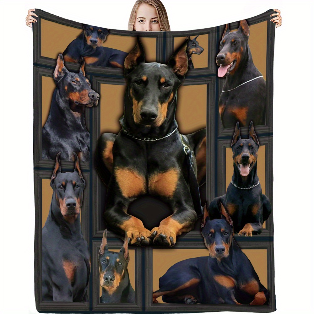 

1pc Doberman Pinscher Printed Flannel Throw Blanket, Soft Cozy Knit, All-season, Contemporary Style, 200-250g Fabric, Perfect For Napping, Travel, Home & Kitchen Decor, Ideal Gift For Dog Lovers