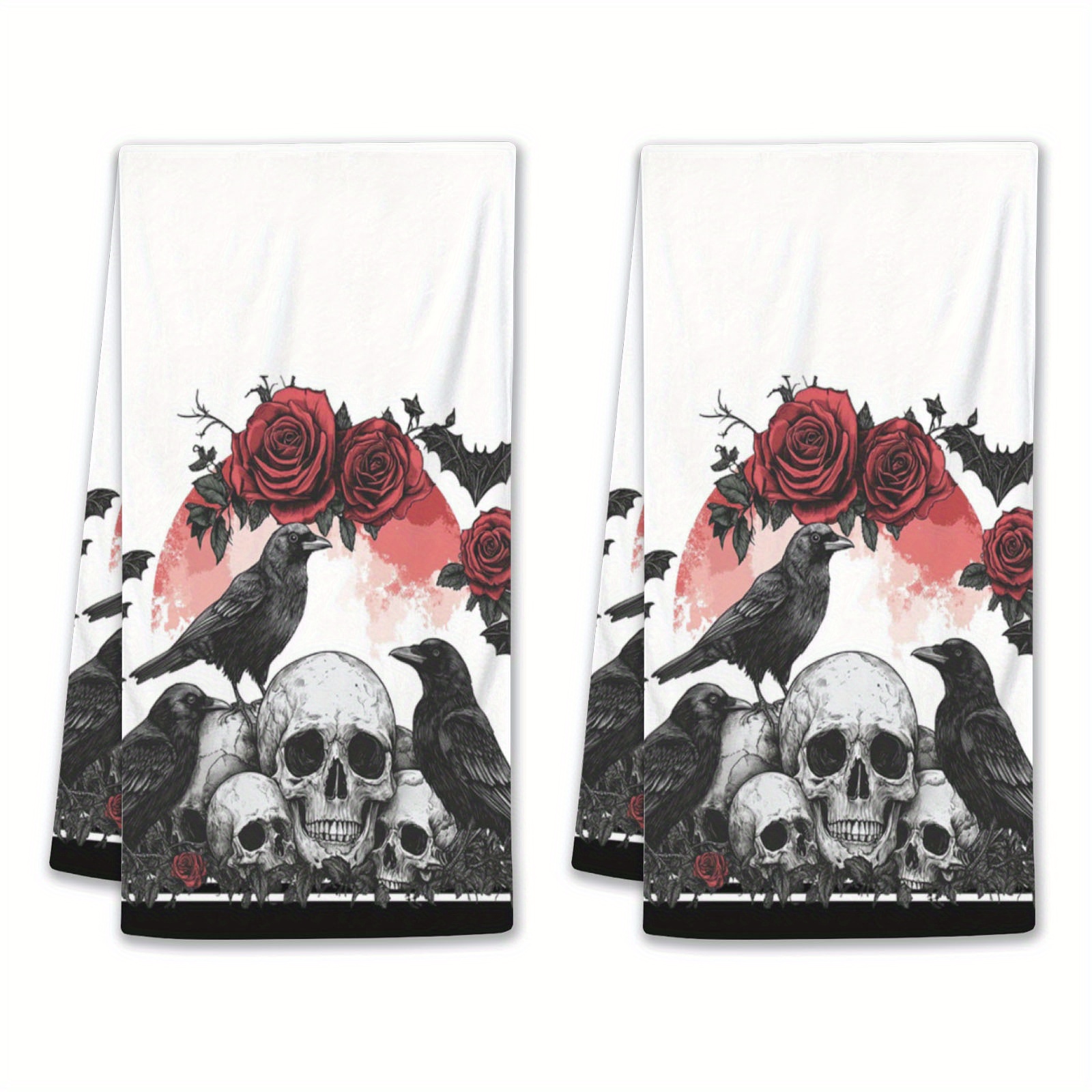 

Spooky Charm 2pcs Set - Soft & Polyester Kitchen Towels With , Rose & Design | Halloween Decor And Use | 18x26 Inches