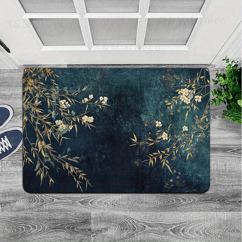 

Elegant 8mm Thick Rectangular Entryway Rug With Floral And Branch Design - Machine Washable, Suitable For Living Room, Bedroom, Kitchen, And Bathroom - Available In Various Sizes